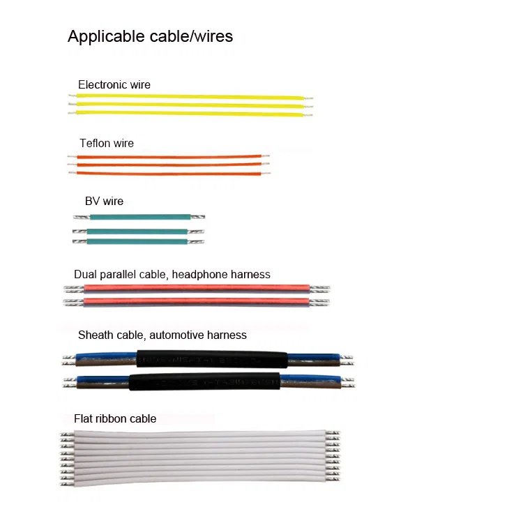 visualización de muestra de la máquina de estañado de corte de alambre, máquina de estañado de corte y pelado de 5 hilos, máquina de estañado de alambre automática de ambos extremos